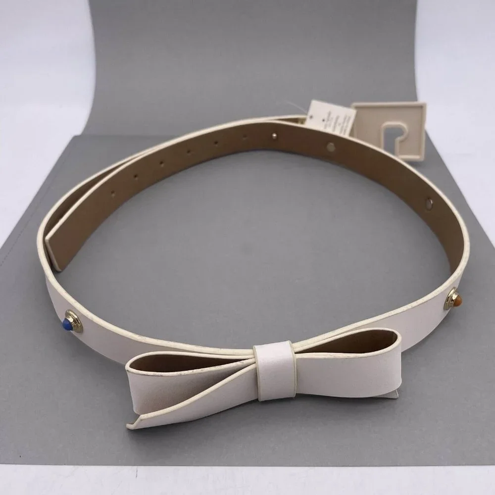 Kate Spade New York Women's Genuine Leather Bow Belt Medium Off White - Picture 4 of 8